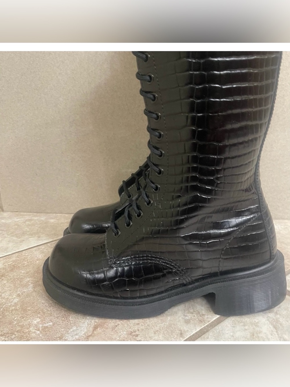 RARE Dr Martens ENGLAND  9730 Croc Emboss Square Toe knee high Boots. Women's 10 - Picture 9 of 16